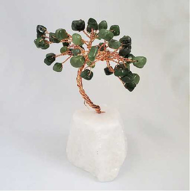 Image of Genuine Nephrite Jade Tree Figurine on Quartz Base