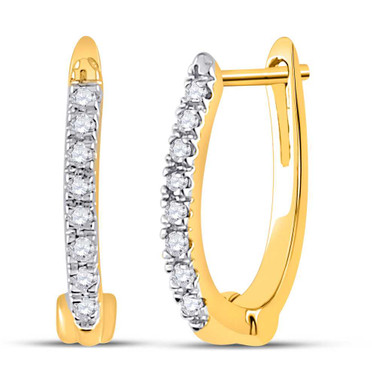 Image of 10kt Yellow Gold Womens Round Prong-set Diamond Single Row Hoop Earrings 1/12 Cttw