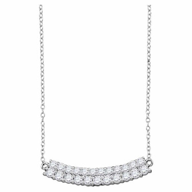 Image of 14kt White Gold Womens Round Diamond Curved Double Row Bar Necklace 1 Cttw