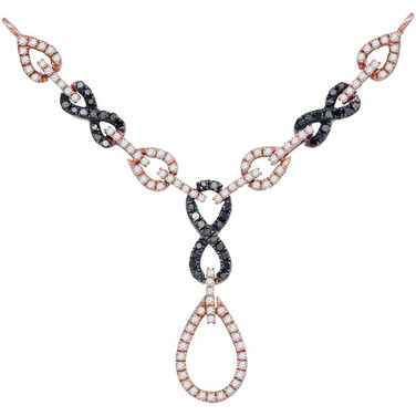 Image of 10kt Rose Gold Womens Round Black Color Enhanced Diamond Fashion Necklace 3/4 Cttw