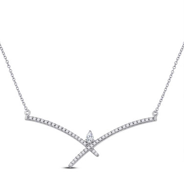 Image of 10kt White Gold Womens Pear Diamond Modern Fashion Necklace 1/4 Cttw
