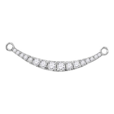 Image of 10kt White Gold Womens Round Diamond Curved Graduated Bar Pendant Necklace 1/4 Cttw