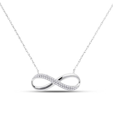 Image of 10kt White Gold Womens Round Diamond Infinity Necklace 1/8 Cttw