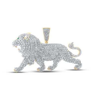 Image of 14kt Yellow Gold Mens Round Diamond Lion Charm Pendant 5-1/2 Cttw