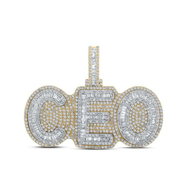 Image of 10kt Two-tone Gold Mens Baguette Diamond CEO Charm Pendant 5 Cttw