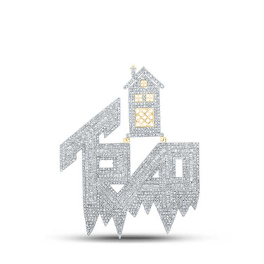 Image of 10kt Yellow Gold Mens Round Diamond Trap House Phrase Charm Pendant 5-1/5 Cttw