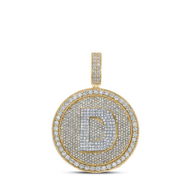Image of 10kt Two-tone Gold Mens Round Diamond Letter D Circle Charm Pendant 3-7/8 Cttw