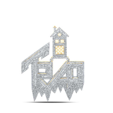 Image of 14kt Yellow Gold Mens Baguette Diamond TRAP House Charm Pendant 3 Cttw