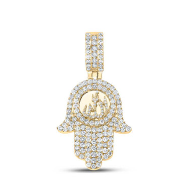 Image of 10kt Yellow Gold Mens Round Diamond Hamsa Allah Charm Pendant 3 Cttw