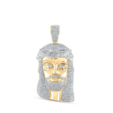 Image of 10kt Yellow Gold Mens Round Diamond Jesus Face Charm Pendant 3 Cttw