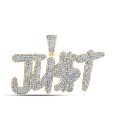 Image of 14kt Two-tone Gold Mens Round Diamond JU$T Charm Pendant 2-5/8 Cttw