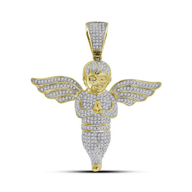 Image of 10kt Yellow Gold Mens Round Diamond Angel Charm Pendant 1-1/2 Cttw