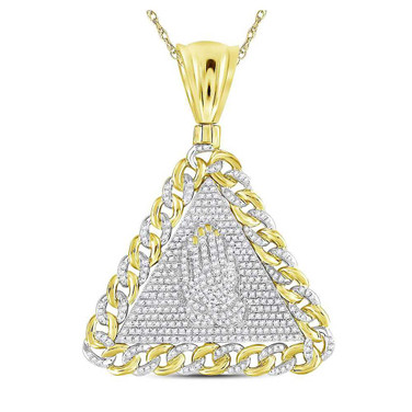 Image of 10kt Yellow Gold Mens Round Diamond Praying Hands Triangle Charm Pendant 1 Cttw