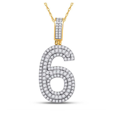 Image of 10kt Yellow Gold Mens Round Diamond Number 6 Charm Pendant 1-5/8 Cttw
