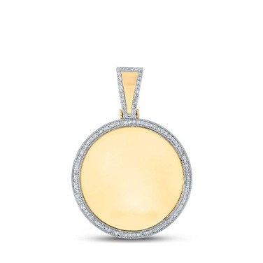 Image of 10kt Yellow Gold Mens Round Diamond Circle Picture Memory Pendant 5/8 Cttw