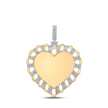 Image of 10kt Yellow Gold Mens Round Diamond Heart Charm Pendant 7/8 Cttw