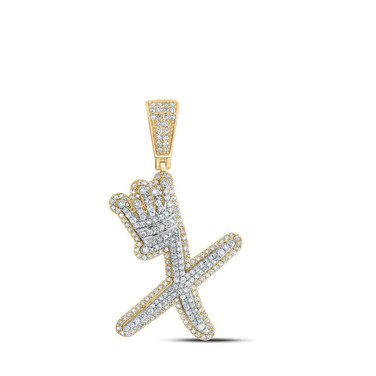 Image of 10kt Yellow Gold Mens Round Diamond X Crown Letter Charm Pendant 1-1/5 Cttw