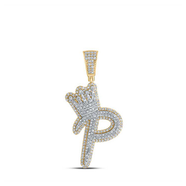 Image of 10kt Yellow Gold Mens Round Diamond P Crown Letter Charm Pendant 1 Cttw