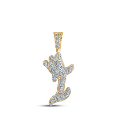 Image of 10kt Yellow Gold Mens Round Diamond I Crown Letter Charm Pendant 1 Cttw