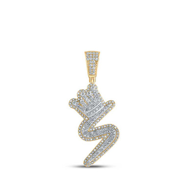 Image of 10kt Yellow Gold Mens Round Diamond S Crown Letter Charm Pendant 1 Cttw