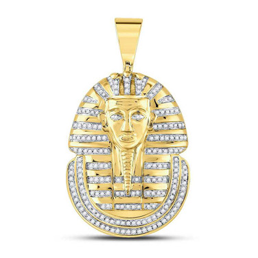 Image of 10kt Yellow Gold Mens Round Diamond Pharaoh Face Charm Pendant 5/8 Cttw