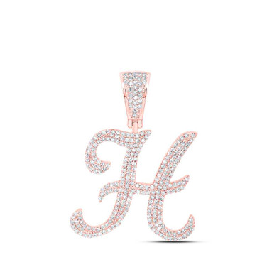 Image of 10kt Rose Gold Mens Round Diamond H Initial Letter Charm Pendant 1-1/5 Cttw