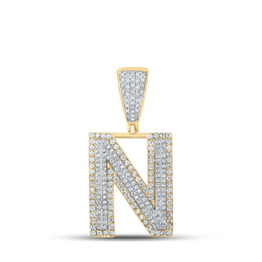 Image of 10kt Two-tone Gold Mens Round Diamond Initial N Letter Charm Pendant 7/8 Cttw