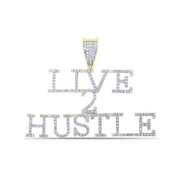 Image of 10kt Yellow Gold Mens Round Diamond Live 2 Hustle Phrase Charm Pendant 1 Cttw