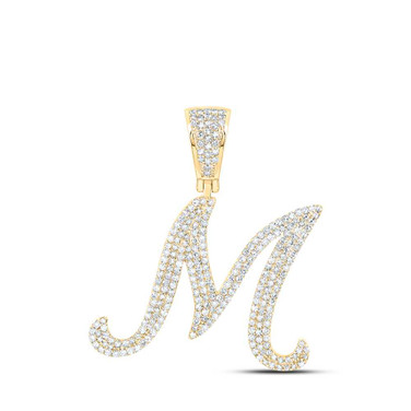 Image of 10kt Yellow Gold Mens Round Diamond M Initial Letter Charm Pendant 1-1/5 Cttw