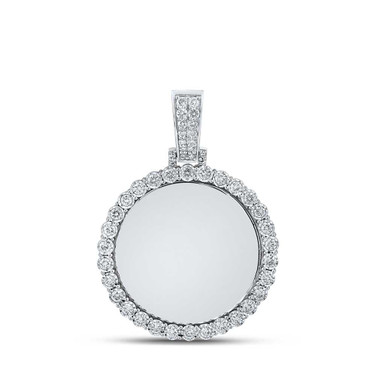 Image of 10kt White Gold Mens Round Diamond Memory Circle Charm Pendant 3/4 Cttw