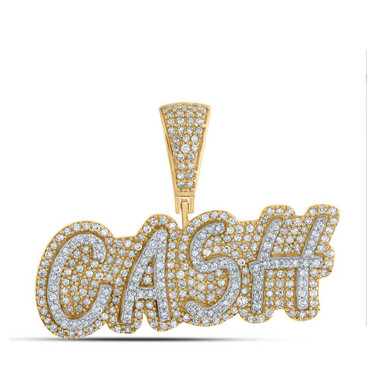 Image of 10kt Yellow Gold Mens Round Diamond CASH Charm Pendant 7/8 Cttw