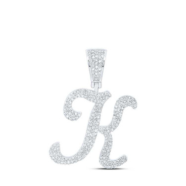 Image of 10kt White Gold Mens Round Diamond K Initial Letter Charm Pendant 1 Cttw