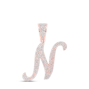 Image of 10kt Rose Gold Mens Round Diamond N Initial Letter Charm Pendant 1 Cttw