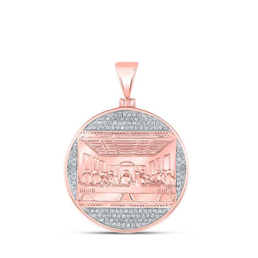 Image of 10kt Rose Gold Mens Round Diamond Last Supper Circle Charm Pendant 1/2 Cttw