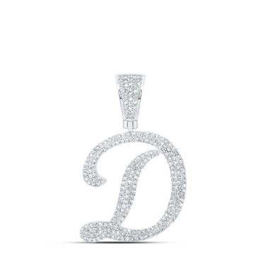 Image of 10kt White Gold Mens Round Diamond D Initial Letter Charm Pendant 1 Cttw