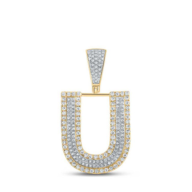 Image of 10kt Two-tone Gold Mens Round Diamond Initial U Letter Charm Pendant 3/4 Cttw