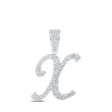 Image of 10kt White Gold Mens Round Diamond X Initial Letter Charm Pendant 1 Cttw