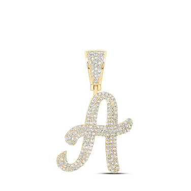 Image of 10kt Yellow Gold Mens Round Diamond A Initial Letter Charm Pendant 1 Cttw