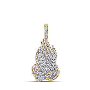 Image of 14kt Yellow Gold Mens Round Diamond Prayer Hands Charm Pendant 7/8 Cttw