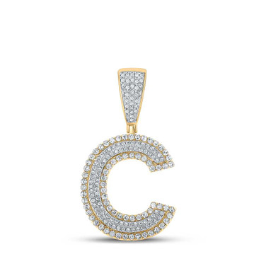 Image of 10kt Two-tone Gold Mens Round Diamond Initial C Letter Charm Pendant 3/4 Cttw