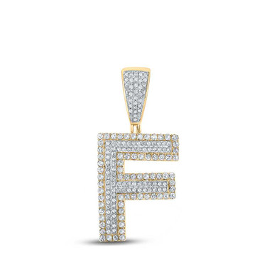 Image of 10kt Two-tone Gold Mens Round Diamond Initial F Letter Charm Pendant 3/4 Cttw