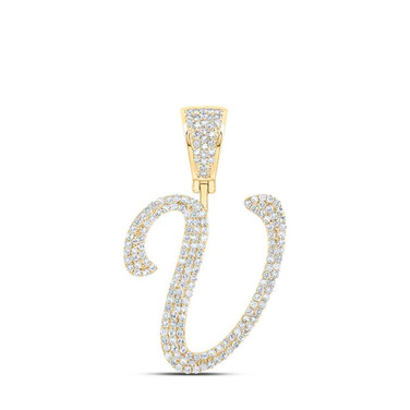 Image of 10kt Yellow Gold Mens Round Diamond V Initial Letter Charm Pendant 7/8 Cttw