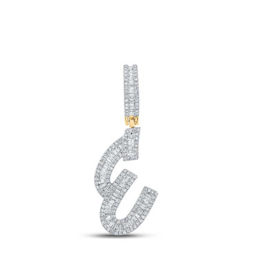 Image of 10kt Yellow Gold Mens Baguette Diamond Initial E Letter Charm Pendant 3/4 Cttw