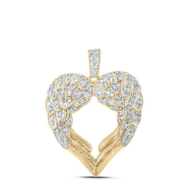 Image of 10kt Yellow Gold Womens Round Diamond Wing Heart Pendant 1/2 Cttw