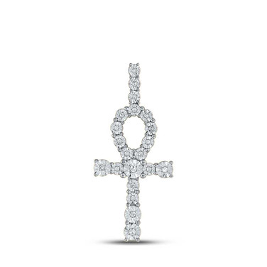 Image of 14kt Yellow Gold Mens Round Diamond Ankh Cross Charm Pendant 1/5 Cttw