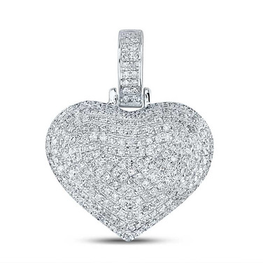 Image of 10kt White Gold Womens Round Diamond Charmed Heart Pendant 3/4 Cttw