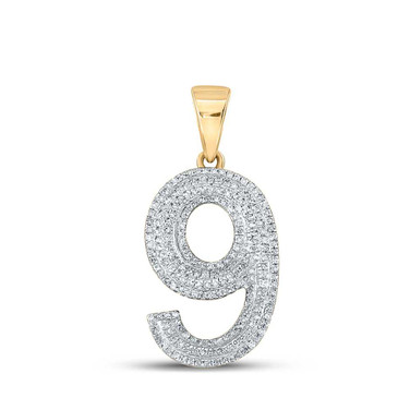 Image of 10kt Yellow Gold Mens Round Diamond Number 9 Charm Pendant 5/8 Cttw