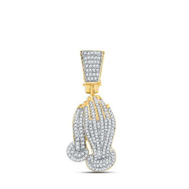 Image of 14kt Yellow Gold Mens Round Diamond Prayer Hands Charm Pendant 3/8 Cttw