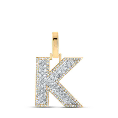 Image of 10kt Yellow Gold Mens Baguette Diamond K Initial Letter Charm Pendant 1/2 Cttw