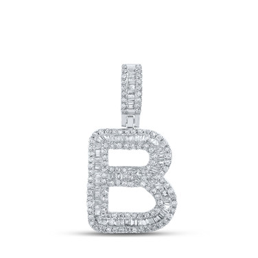 10kt White Gold Mens Baguette Diamond B Initial Letter Pendant 5/8 Cttw
